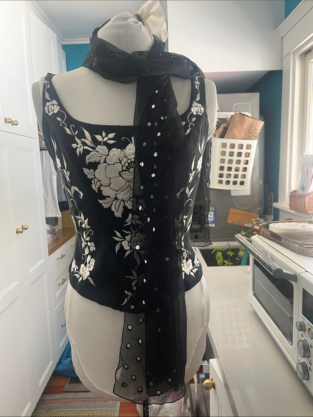 Unlisted Black Sheer Scarf with Sequin Accents
